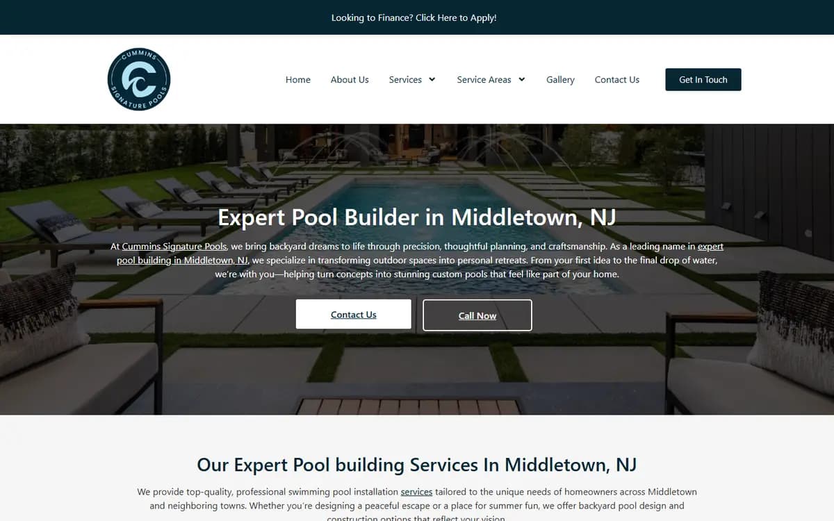 Homepage of Cummins Signature Pools, a pool builder website in Middletown, NJ