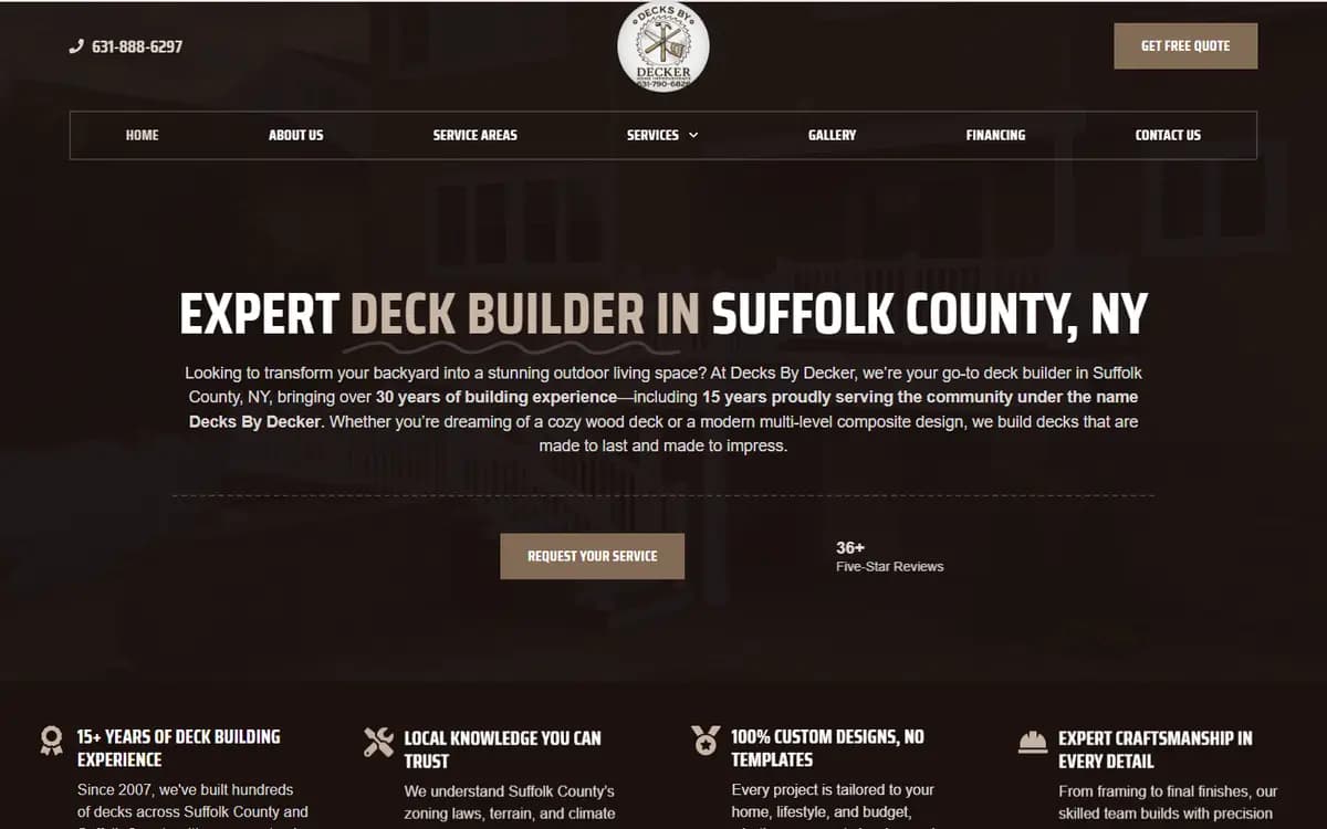 Homepage of Decks by Decker, a deck builder website in Suffolk County, NY