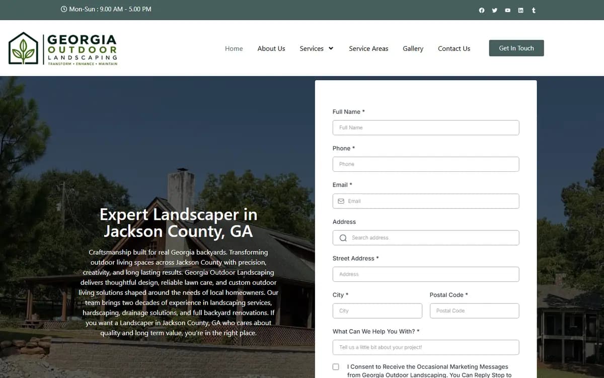 Homepage of Georgia Outdoor Landscaping, a landscaping website in Jackson County, GA