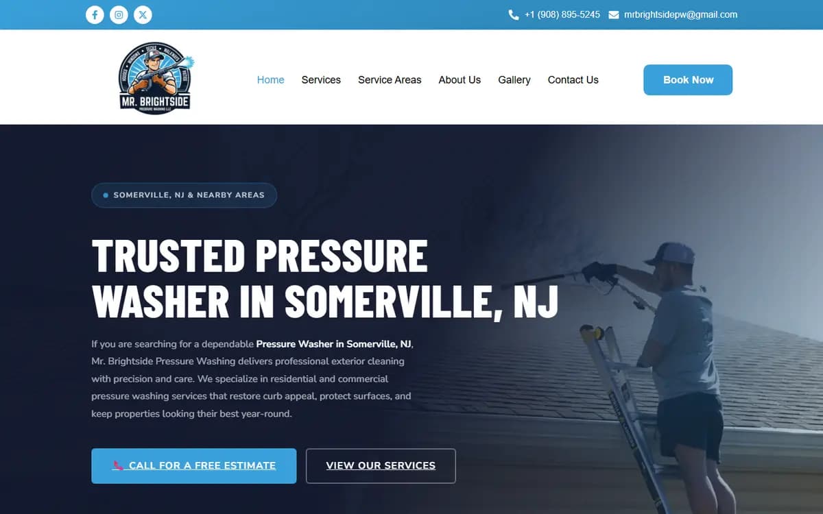 Homepage of Mr. Brightside Pressure Washing, a pressure washing website in Somerville, NJ