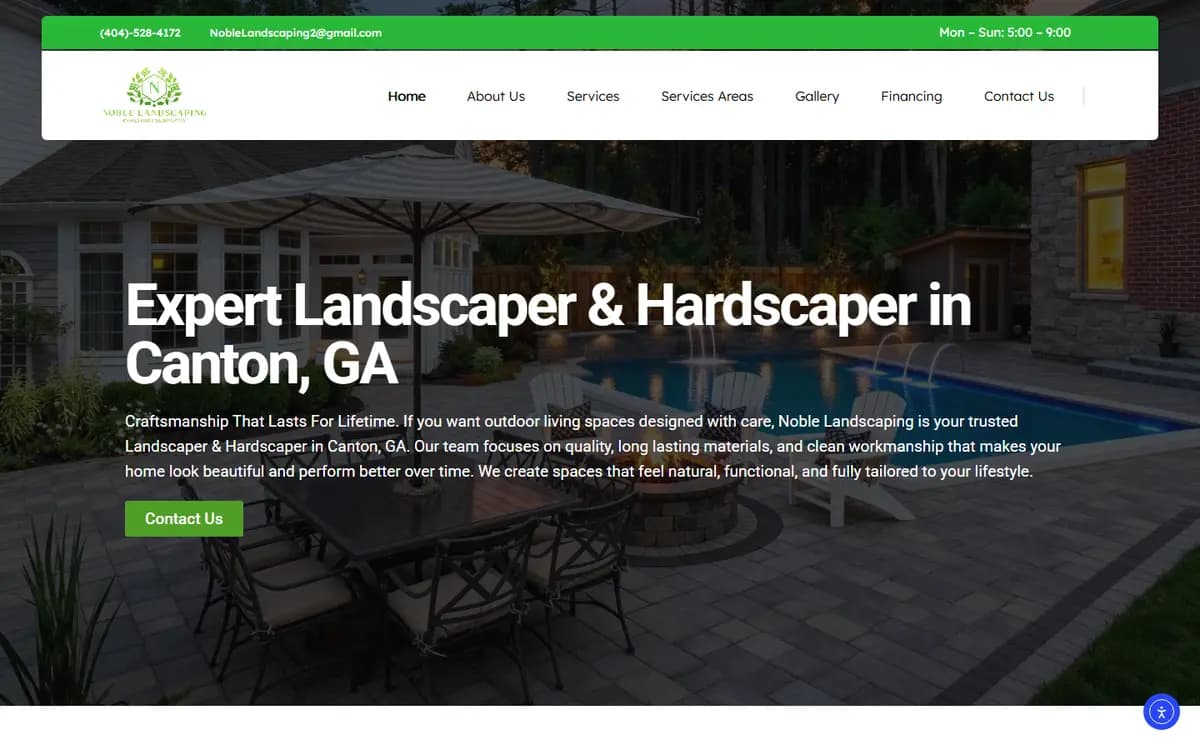 Homepage of Noble Landscaping, a landscaping & hardscaping website in Canton, GA