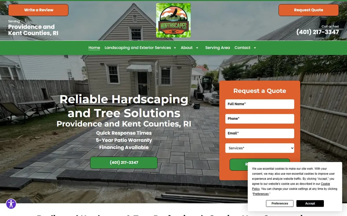 Homepage of Northscapes, a landscaping & hardscaping website in Providence County, RI